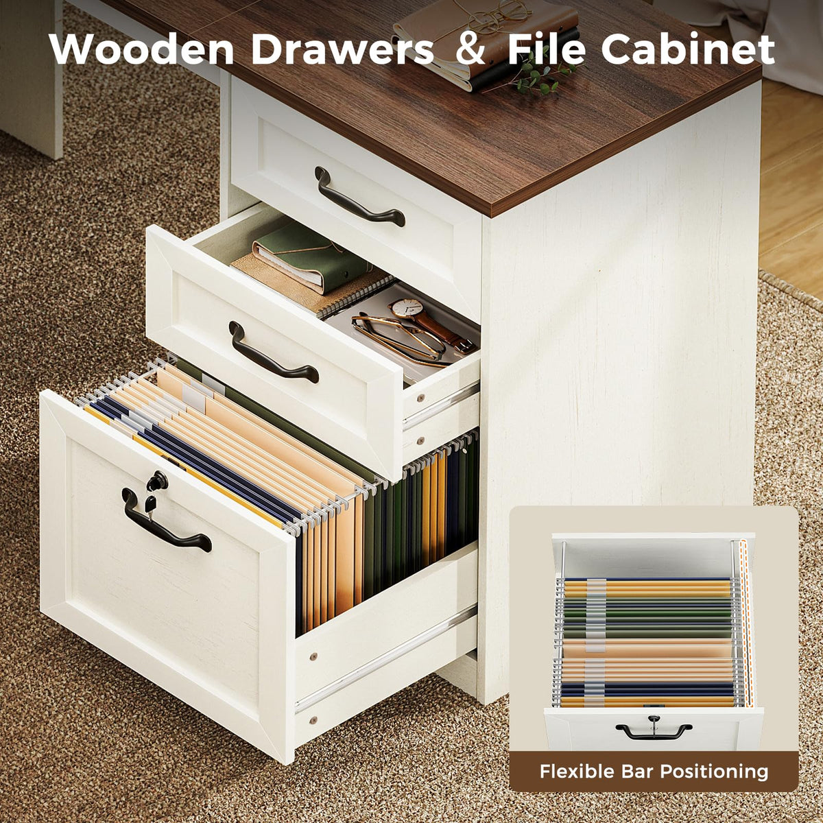 68 Inch L Shaped Executive Desk with Drawers I490