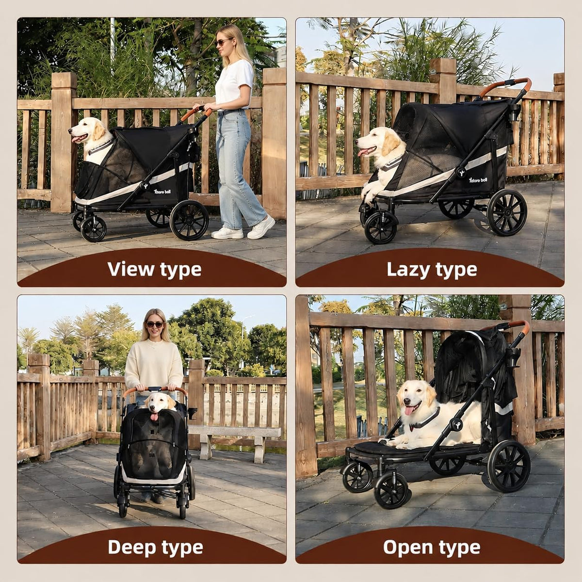 Black Large 4 Wheel Dog Stroller with Storage Pocket I453