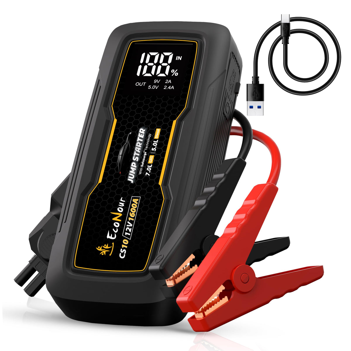 Portable 1600A Peak 12V Lithium Jump Box with Jumper Cables L28067