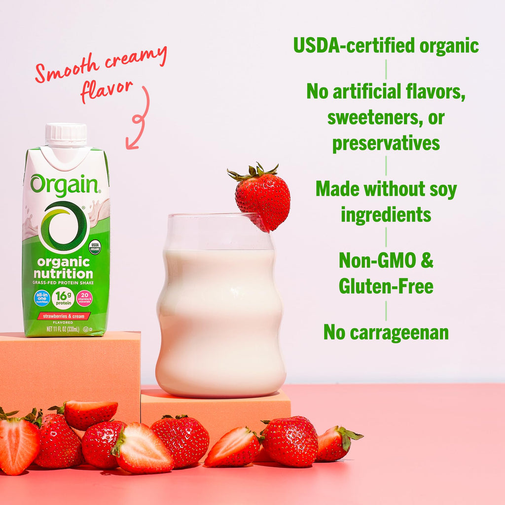 Organic Grass Fed Protein Shake, Strawberry, 11oz, 12pk I760445