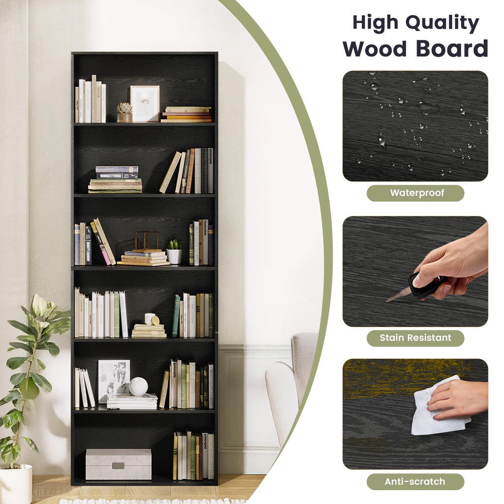 71" Tall 6-Tier Black Bookshelf I4521