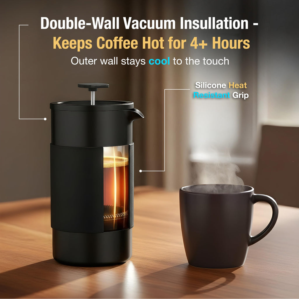 12 oz Double Wall Insulated Travel French Press Coffee Maker Set J556106