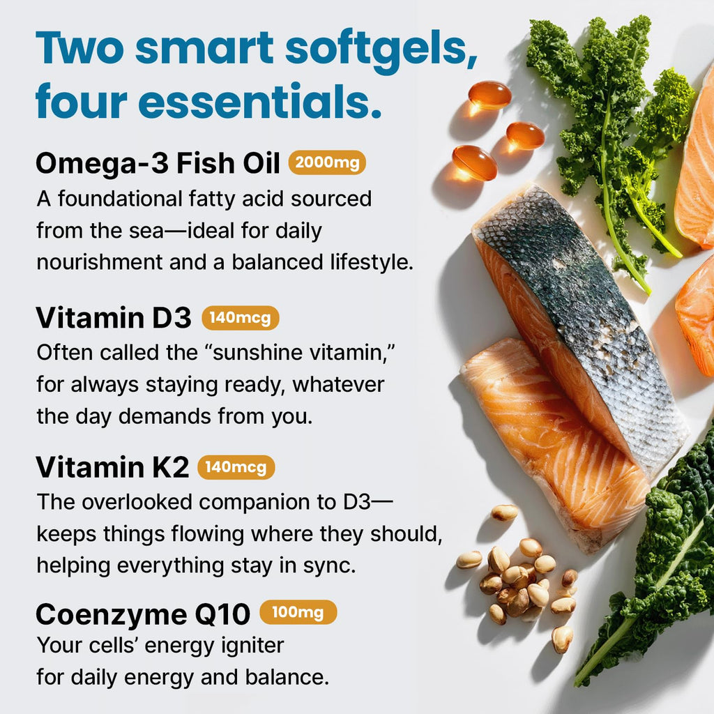 Fish Oil Omega-3 with D3 K2 CoQ10 Softgels L422