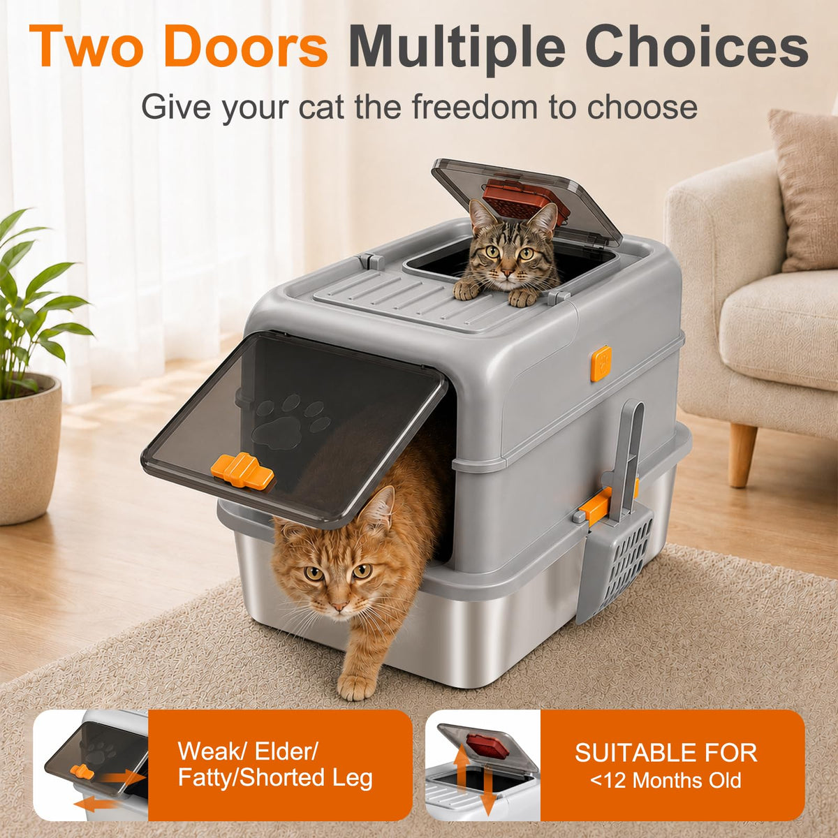 Stainless Steel High Sided Cat Litter Box with Lid T9115