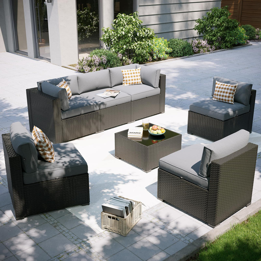 7 Piece Wicker Rattan Outdoor Sectional Sofa Set J2296