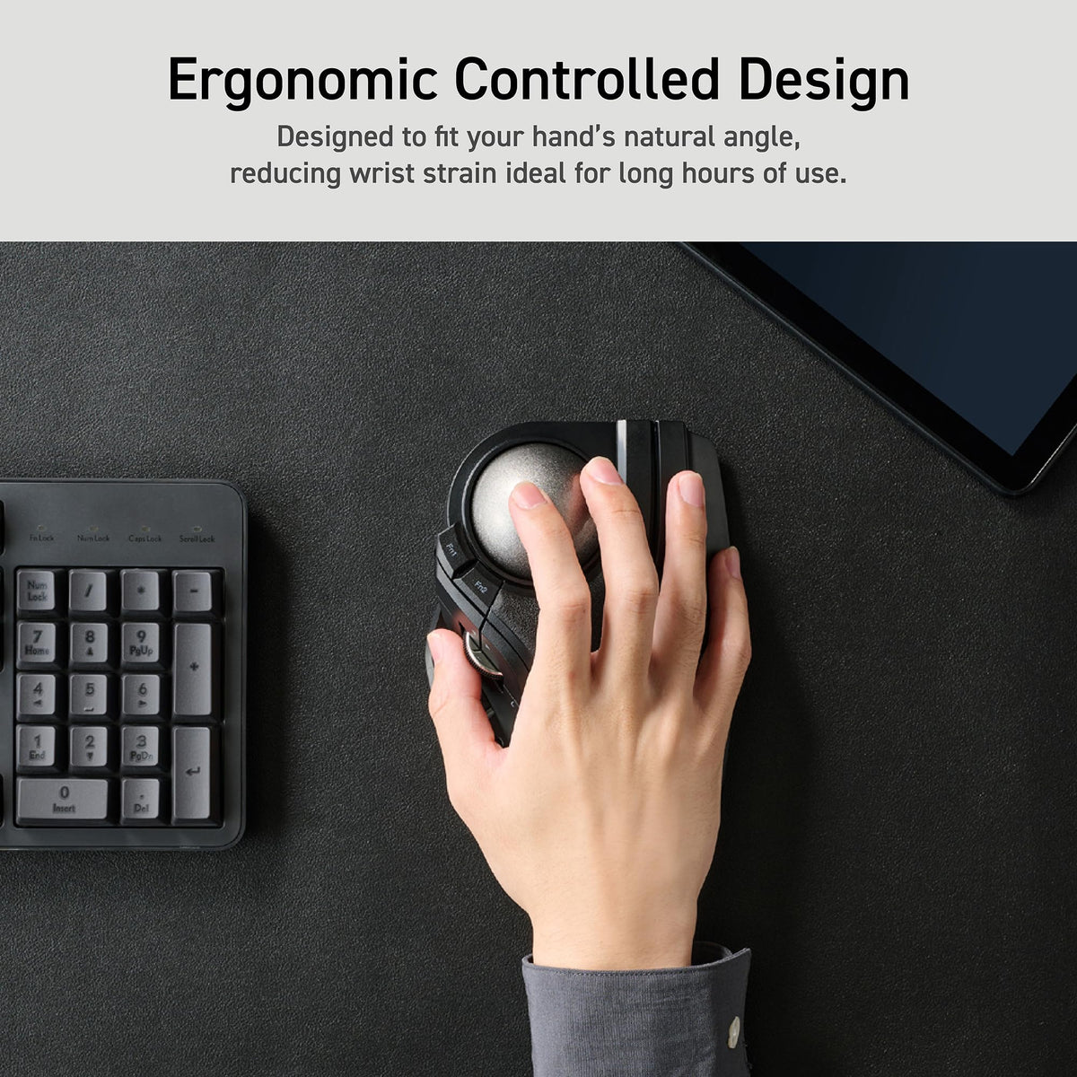 Wireless Trackball Mouse, Ergonomic 52mm Large Ball, Multi-Connection Bluetooth, 2.4GHz Wireless, Wired, 10 Programmable Buttons, Rechargeable, Silent Clicks U244