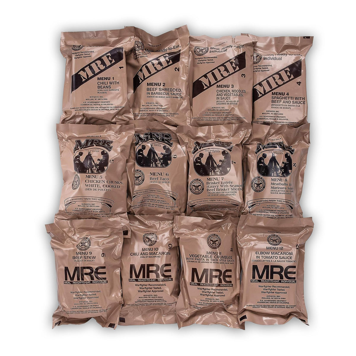 US Military MRE Case Menus 1-12 F5942
