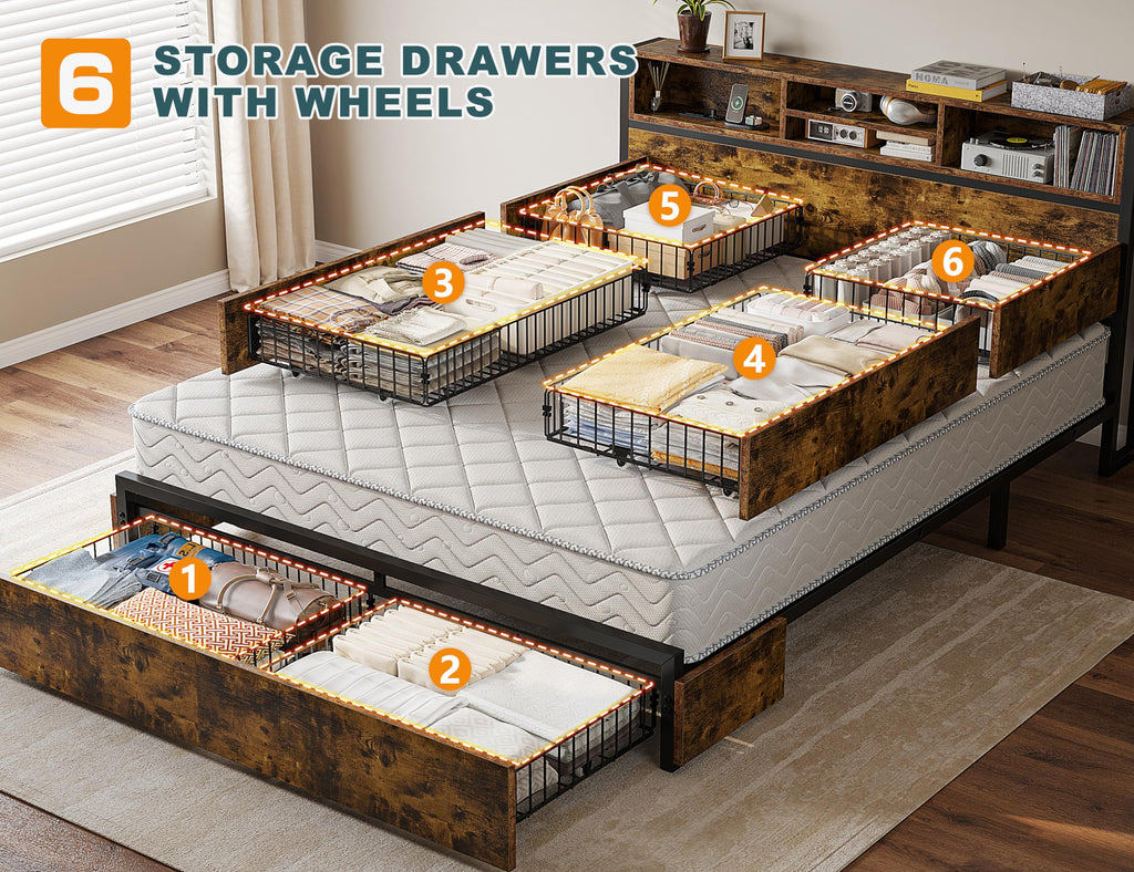 Queen Bed Frame with 6 Storage Drawers E252824