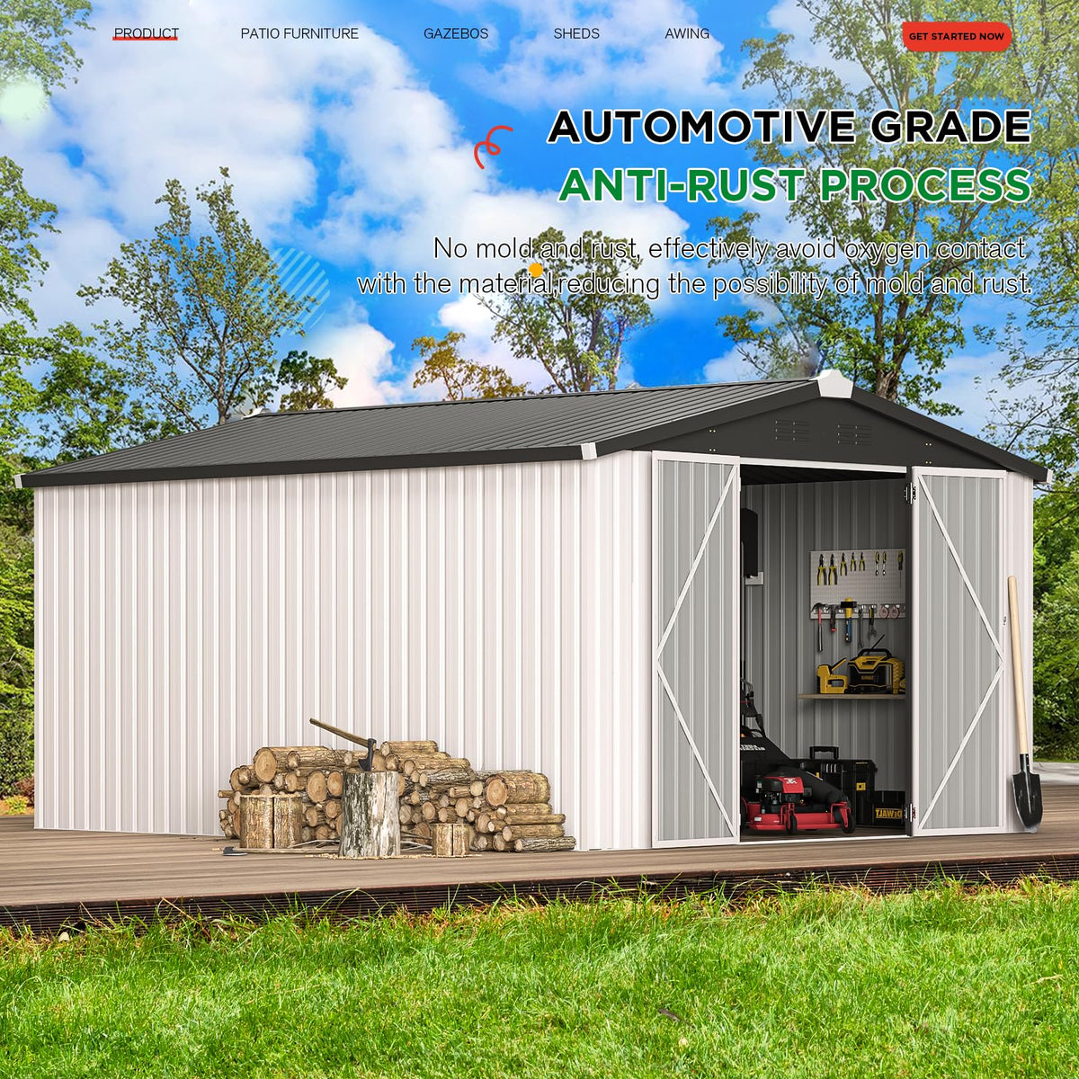 10' x 14' White Waterproof Metal Outdoor Storage Shed H1540