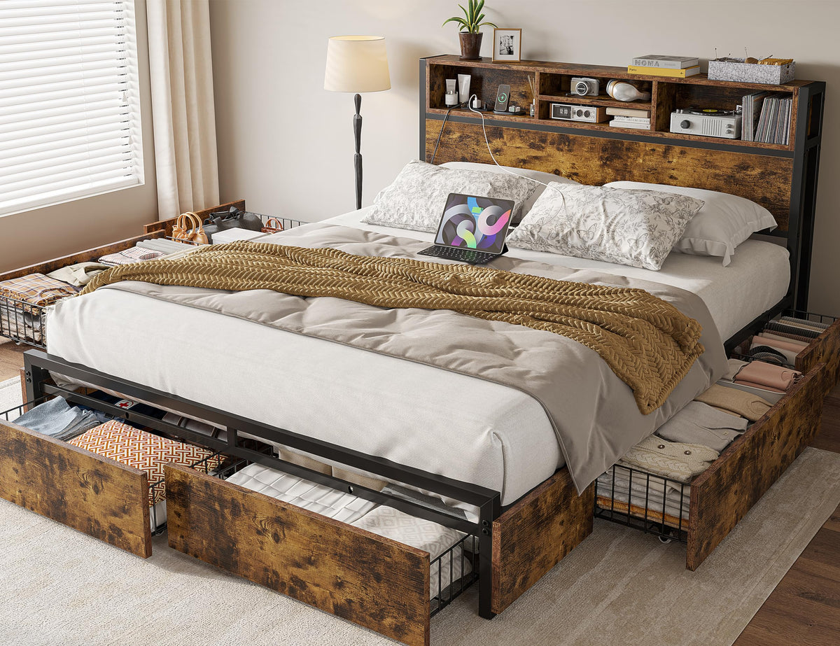 Queen Bed Frame with 6 Storage Drawers E252824