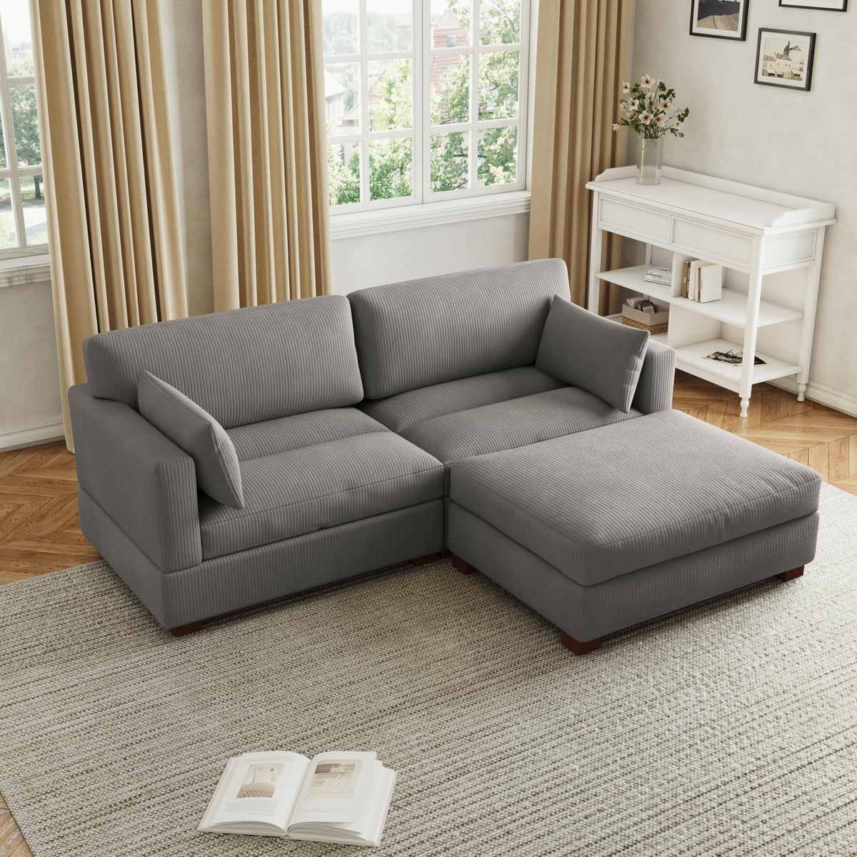 Light Gray Loveseat Sofa with Ottoman S82216