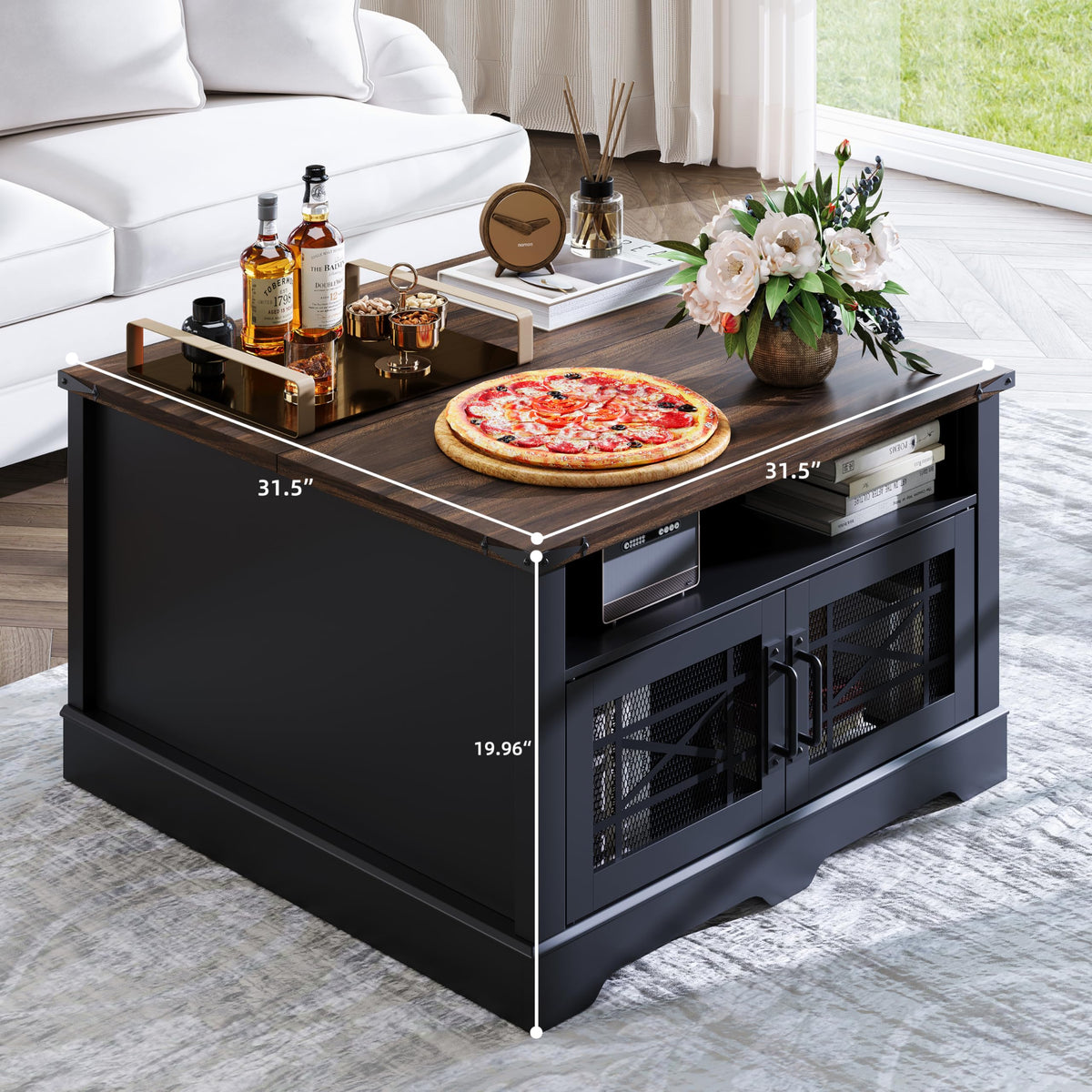 Black Coffee Table with Hidden Compartment Lift-up Top V3436