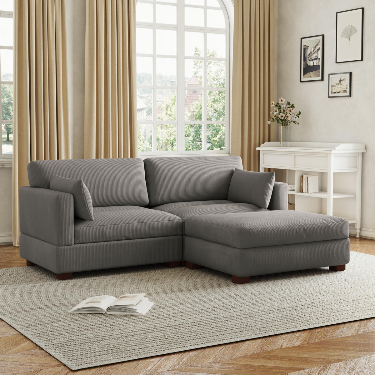 Light Gray Loveseat Sofa with Ottoman S82216