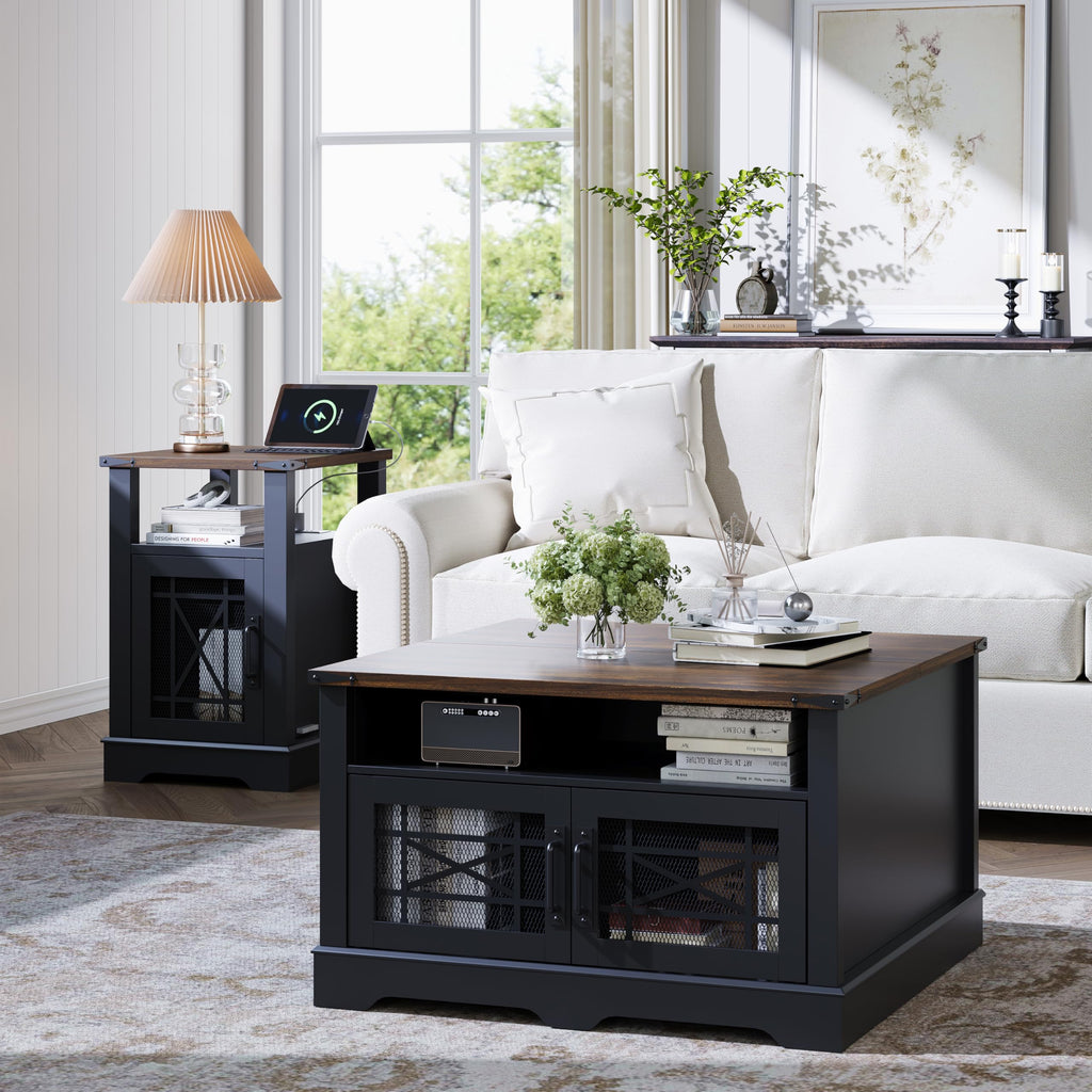 Black Coffee Table with Hidden Compartment Lift-up Top V3436