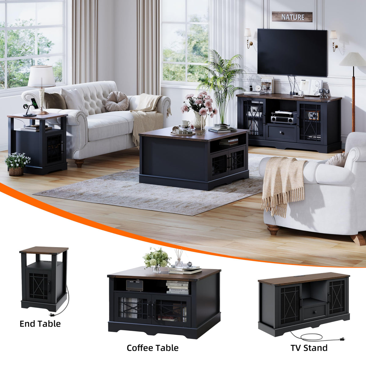 Black Coffee Table with Hidden Compartment Lift-up Top V3436