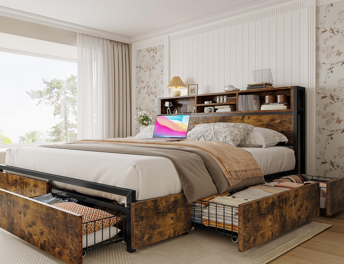 Queen Bed Frame with 6 Storage Drawers E252824