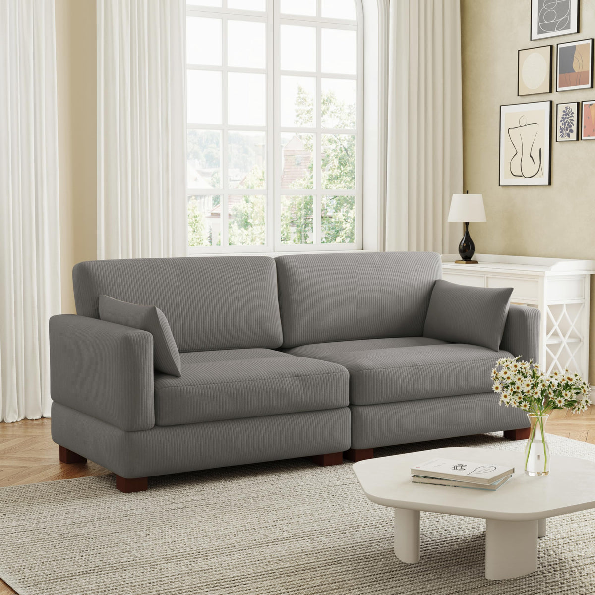 Light Gray Loveseat Sofa with Ottoman S82216
