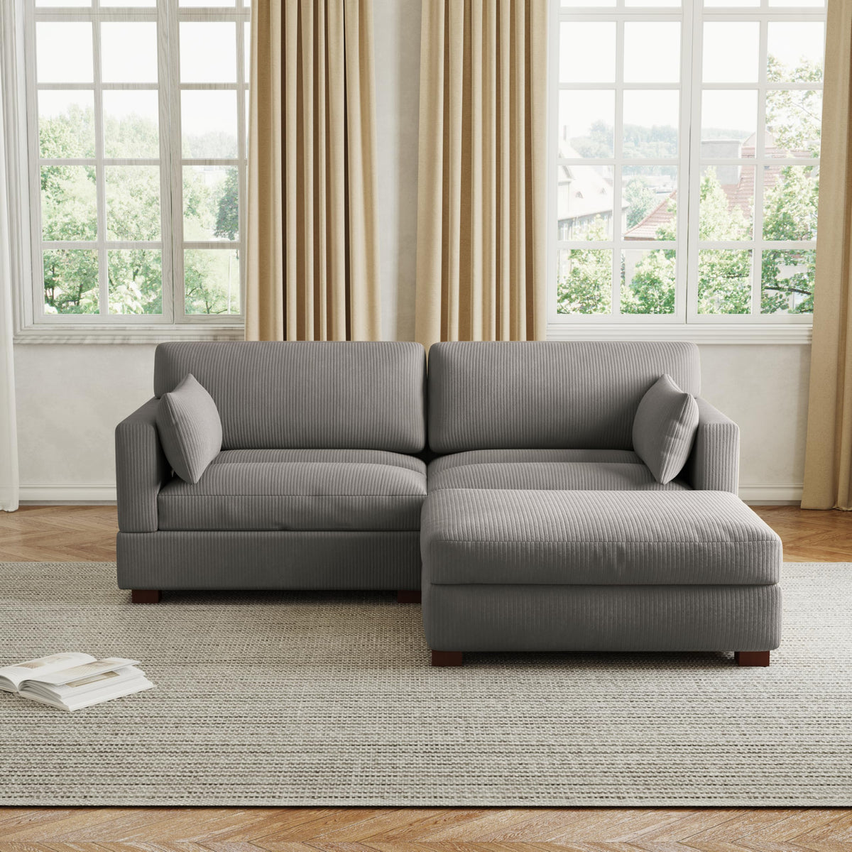 Light Gray Loveseat Sofa with Ottoman S82216