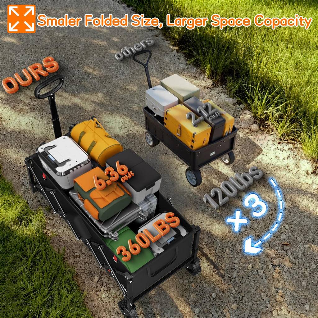 35" Extra Long Foldable Wagon Cart with Wheels U179
