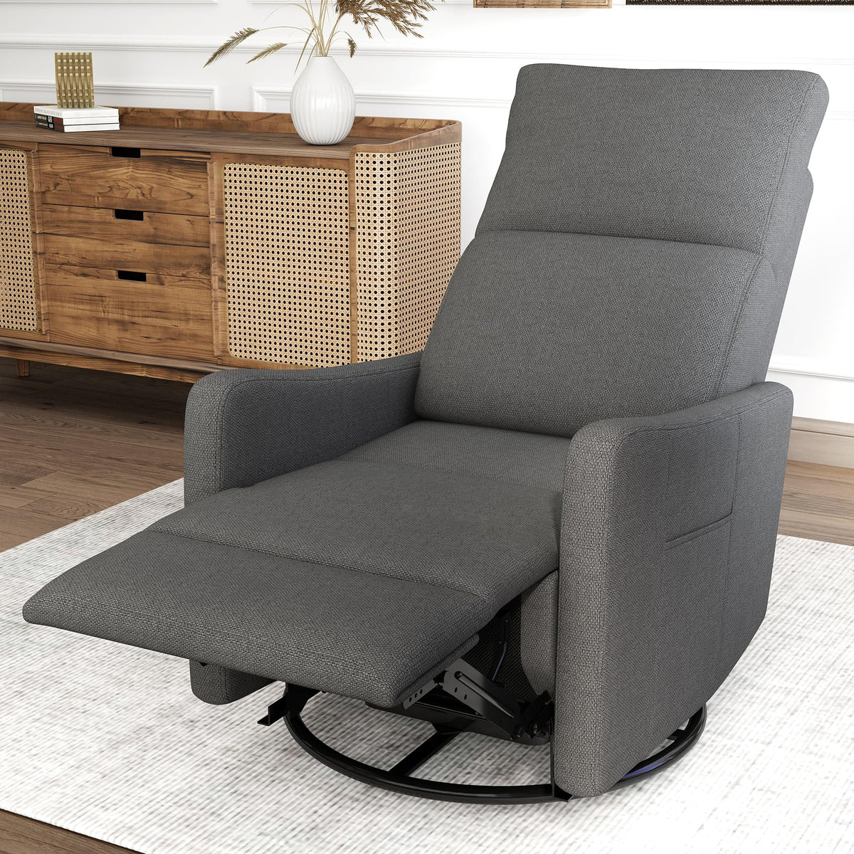 Dark Gray Swivel Rocker Recliner Chair D56075