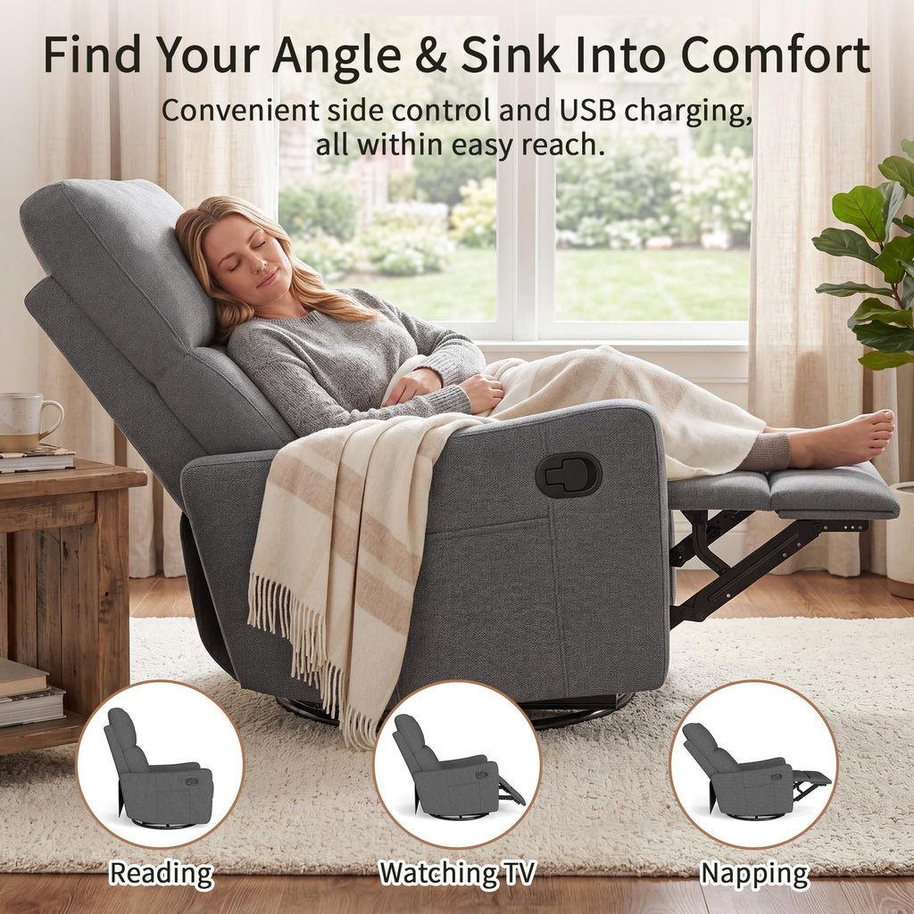 Dark Gray Swivel Rocker Recliner Chair D56075