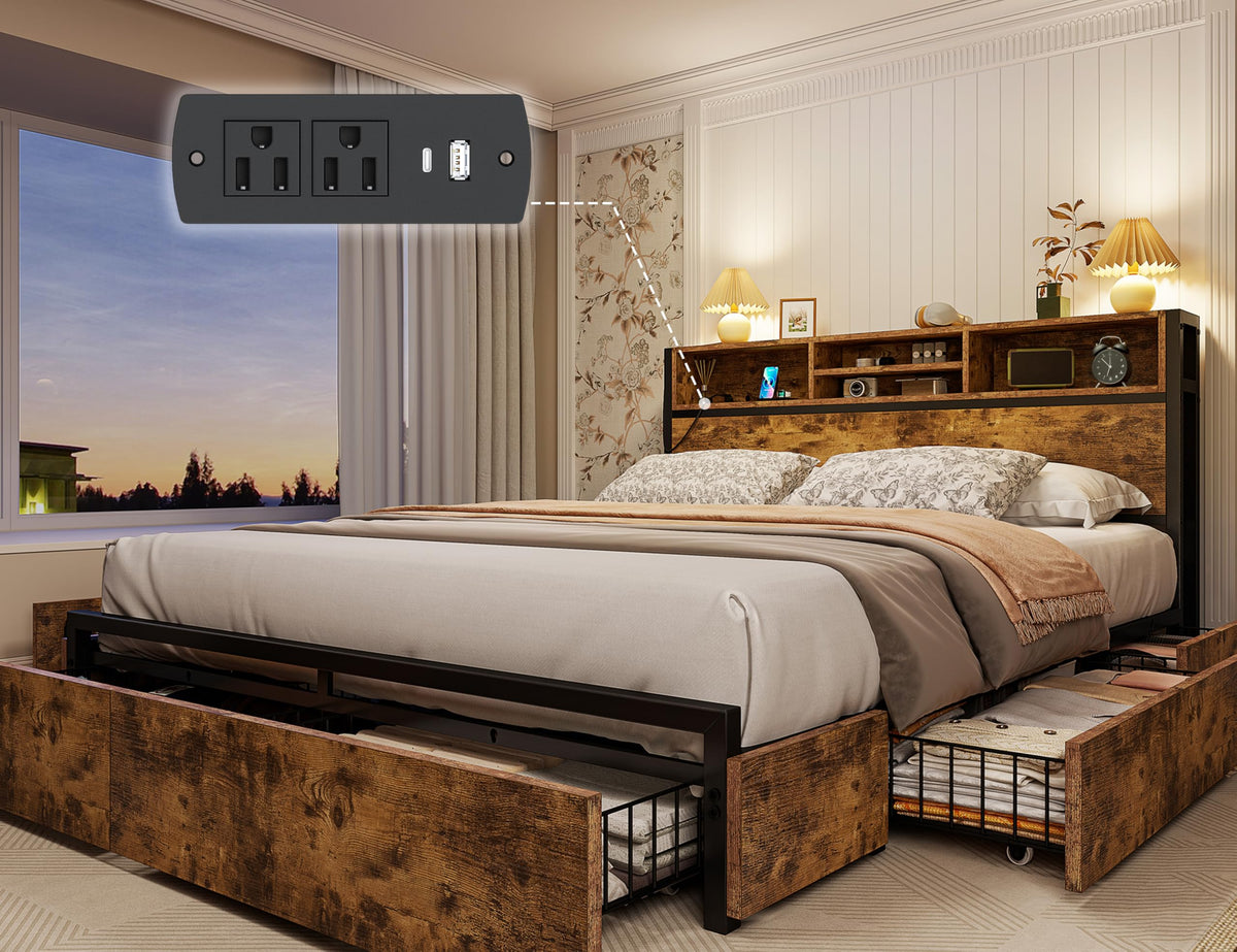 Queen Bed Frame with 6 Storage Drawers E252824