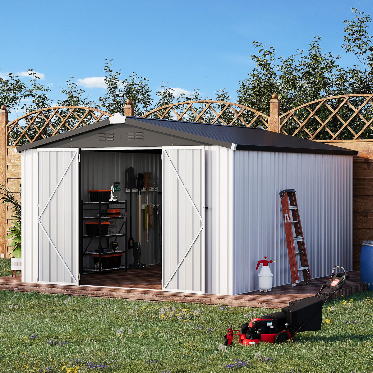 10' x 14' White Waterproof Metal Outdoor Storage Shed H1540